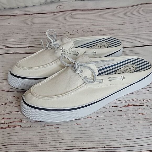 Sperry Cream Canvas Top Sider Slides Size 7 - Picture 3 of 9